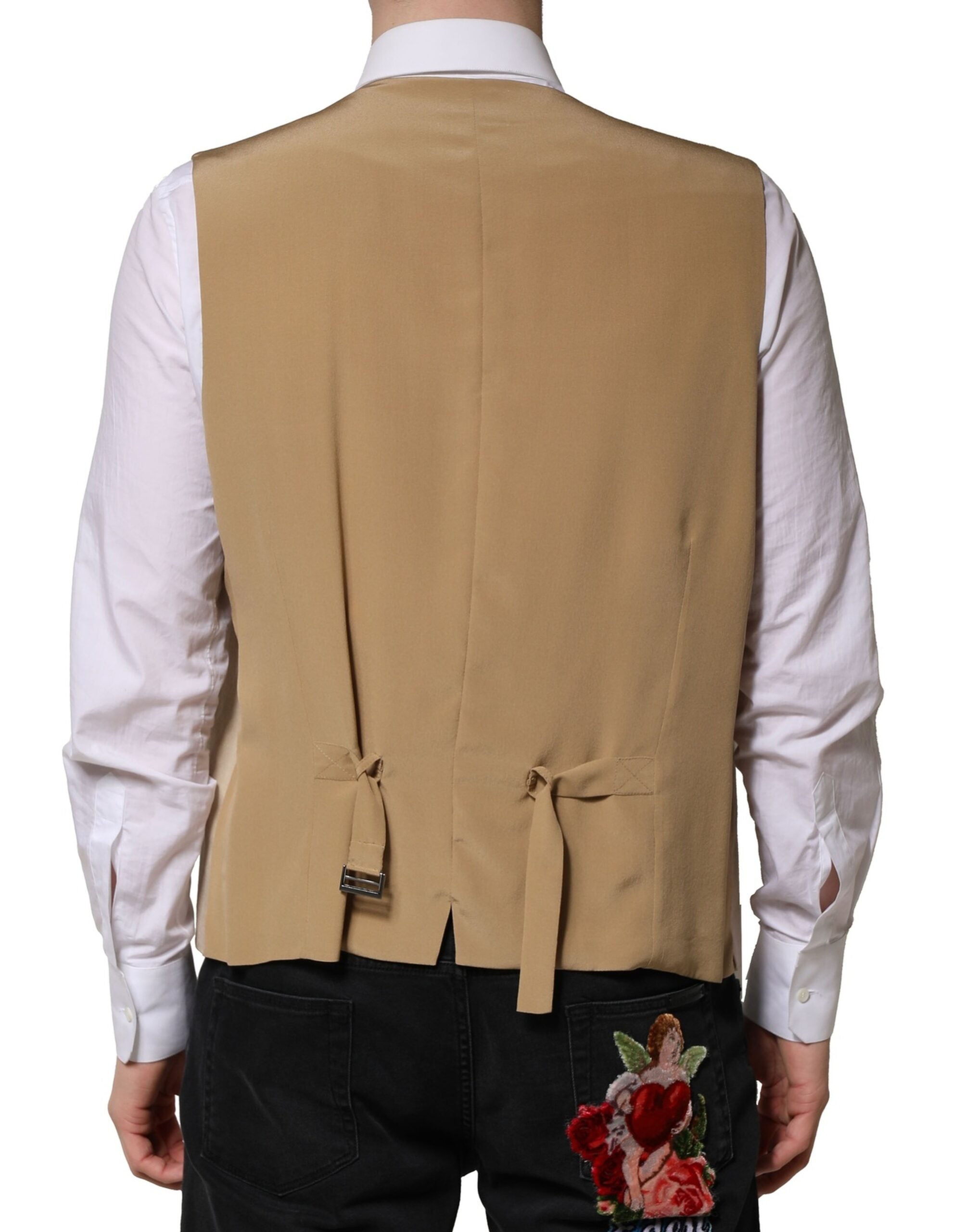 Dolce & Gabbana Beige Linen Dress Formal Men Waistcoat Vest